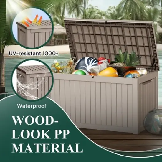 SEVOBAL Deck Boxes, 230 Gal Outdoor Storage Deck Box, Small Patio Storage Bin for Garden Tools, Brown, 57.87"*32.24"*33.66" image {3}