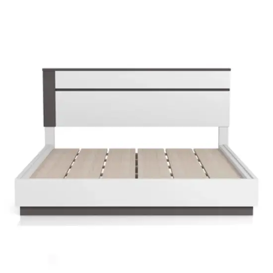 3pc Queen Pape Modern Bed with 2 Nightstands White/Metallic Gray - miBasics: Contemporary Furniture Set image {22}