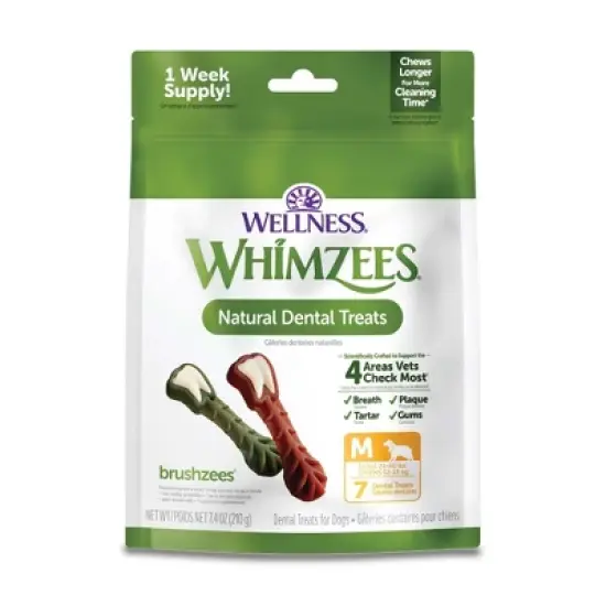 WHIMZEES by Wellness Brushzees Medium Dental Vegetable Flavor Dog Treats image {9}