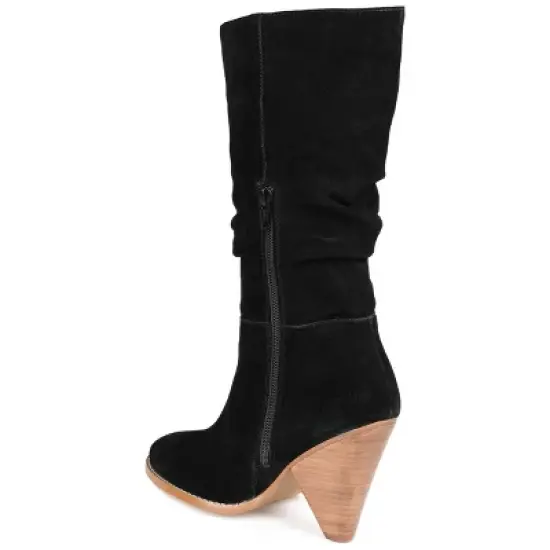 Journee Signature Womens Genuine Leather Syrinn Almond Toe Inside Zip Mid Calf Boots image {6}