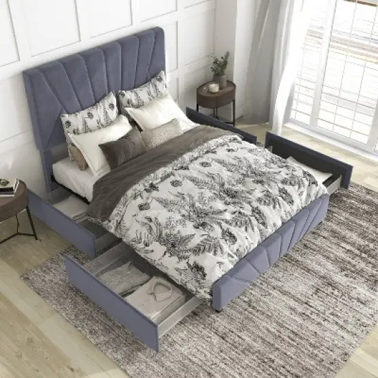 Laporte Upholstered Bed with 4 Side Drawers - miBasics image {3}