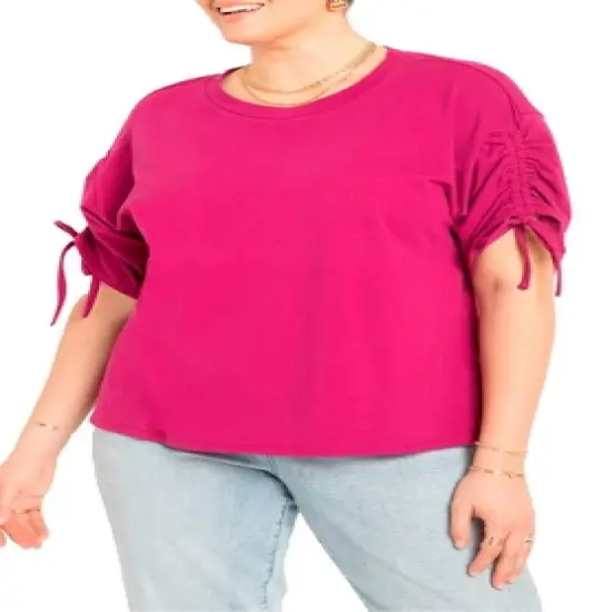 ELOQUII Women&rsquo;s Plus Size Shirred Sleeve Tee image {2}