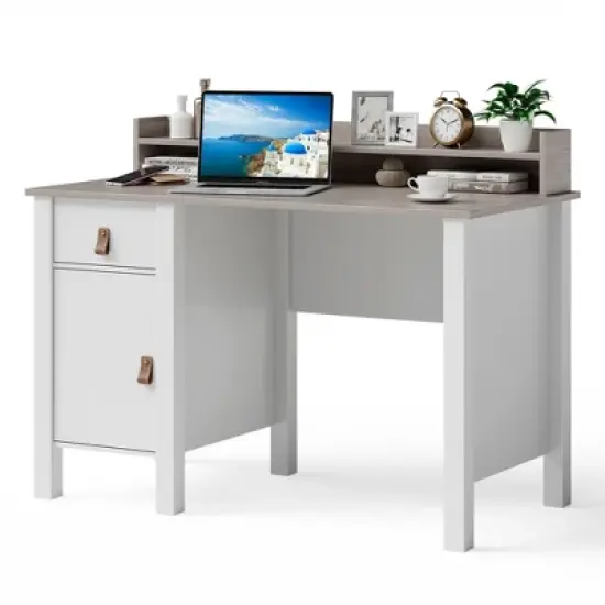 Costway Computer Desk Home Office Writing Workstation w/ Drawer & Hutch image {11}