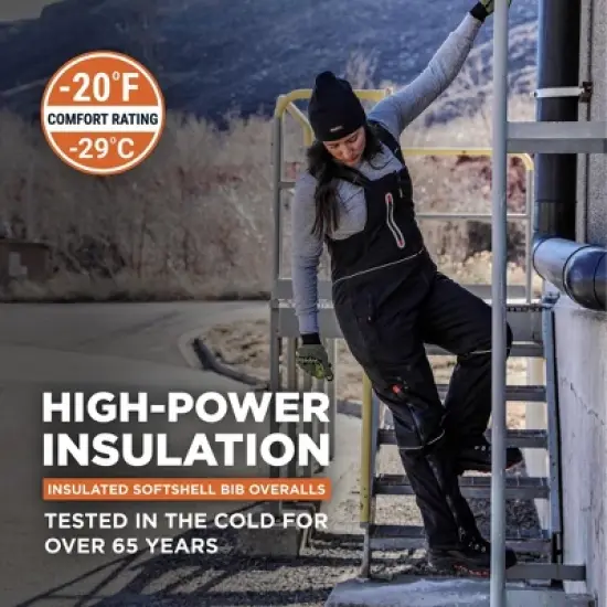RefrigiWear Women's Insulated Softshell Bib Overalls with Reflective Piping image {1}