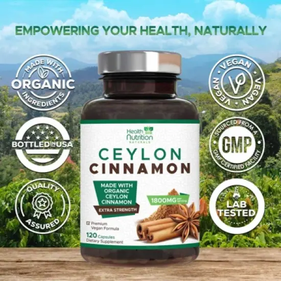 Pure Cinnamon Capsules, True Sri Lanka Certified Organic Ceylon Cinnamon Pills - 120 Capsules;180 capsules image {3}