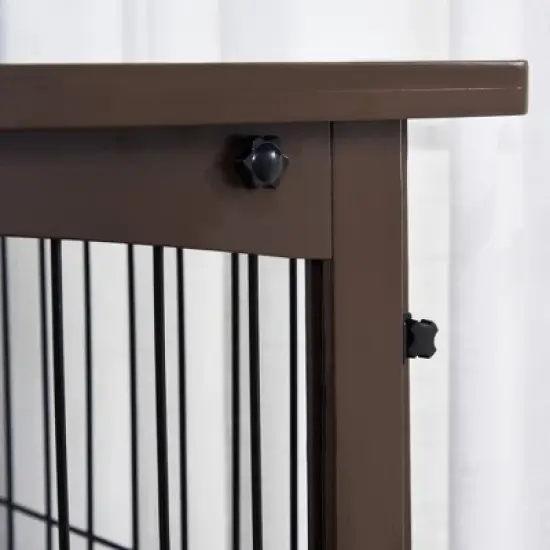PawHut Wooden Decorative Dog Cage Pet Crate with Fence Side Table Small Animal House and Tabletop, Brown image {4}