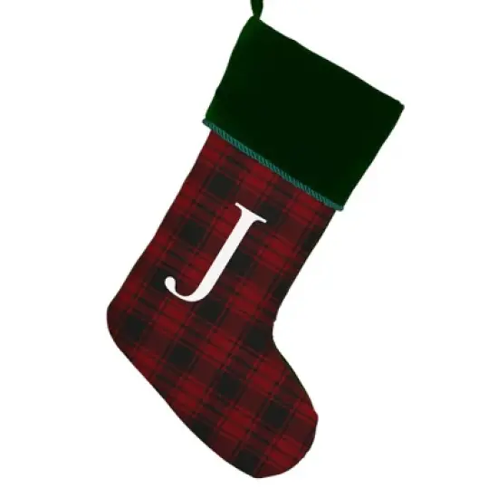 Personalization Mall Christmas Plaid Initial Christmas Stocking, Green Cuff image {11}