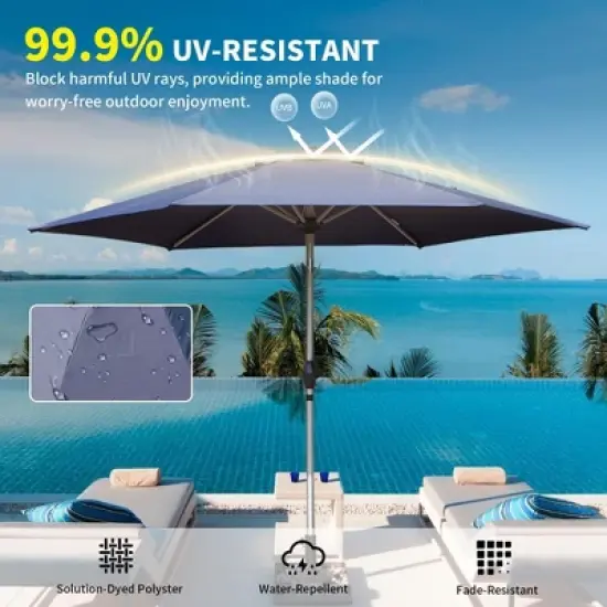 Syemin Outdoor Patio Umbrella with 6 Sturdy Ribs, Push Button Tilt and Crank, Waterproof, UV-Resistant Uitable for Garden, Blue, 90"*90"*86.64" image {2}