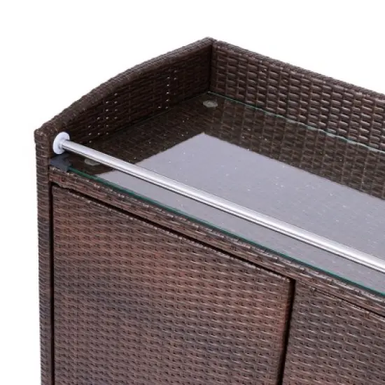 Teamson Home 39.5" Veronica Rolling Outdoor PE Rattan Bar Cart with Storage, Brown image {9}