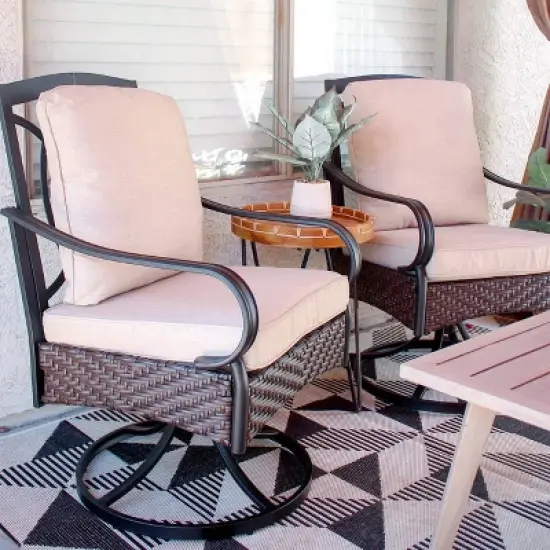 2pk Outdoor Swivel Chairs with Metal Frame, Wicker & Seat & Back Cushions - Captiva Designs image {5}