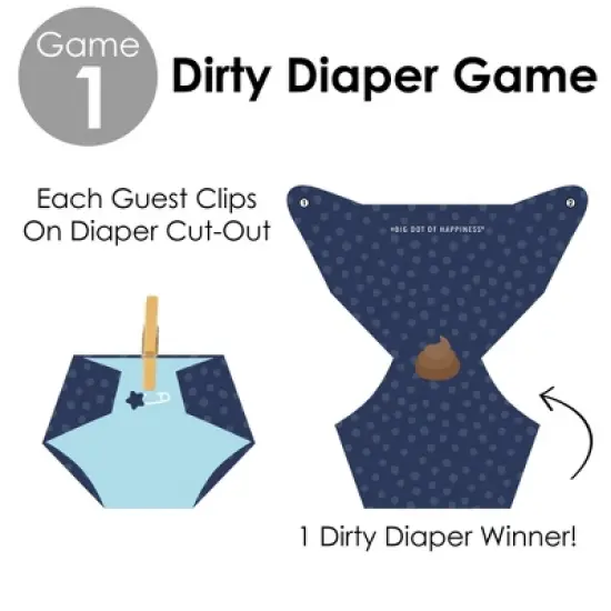 Big Dot of Happiness Baby Boy - Blue Baby Shower Conversation Starter - 2-in-1 Dirty Diaper Game - Set of 24 image {4}