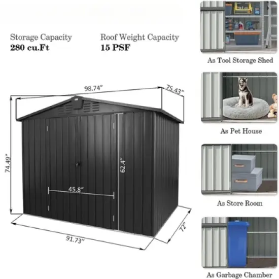 Syemin Deck Boxes Durable, Horizontal Compact Storage Shed for Garden, Backyard, Patio, Closet Deck Box, Black, 98.74"*75.43"*74.49" image {1}