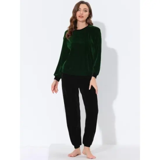cheibear Womens Velvet Sleepwear Long Sleeve with Pants Lounge Winter Warm Pajama Set image {2}