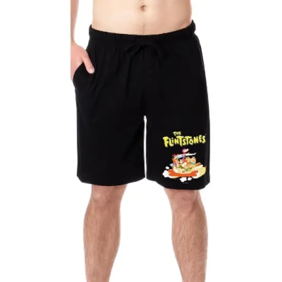 The Flintstones 1985 Mens' Cartoon TV Show Characters Sleep Pajama Shorts Black image {3}