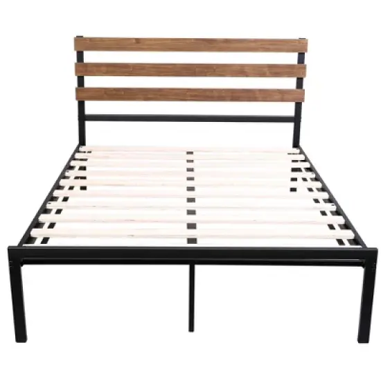 Costway Twin Size Metal Platform Bed Frame Mattress Foundation wooden Headboard image {8}