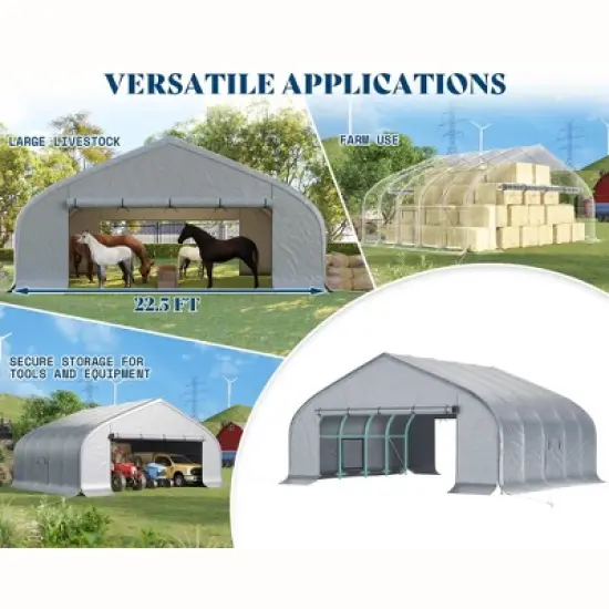 AMERLIFE 22.5 x 20 FT Heavy Duty Anti-Snow Galvanized Carport with Roll-Up Doors, Silver Gray image {6}