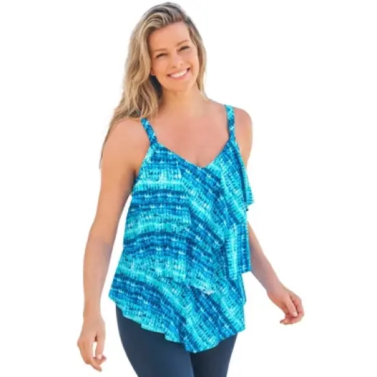 Swim 365 Women&rsquo;s Plus Size Longer-Length Tiered-Ruffle Tankini Top image {9}