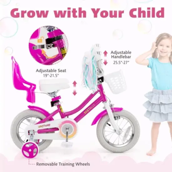 Costway 16" Kids Bicycle with Basket Doll Seat Colorful Streamers Training Wheels Purple image {5}