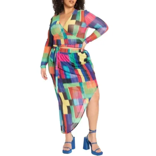 ELOQUII Women&rsquo;s Plus Size Asymmetrical Curved Midi Skirt image {1}