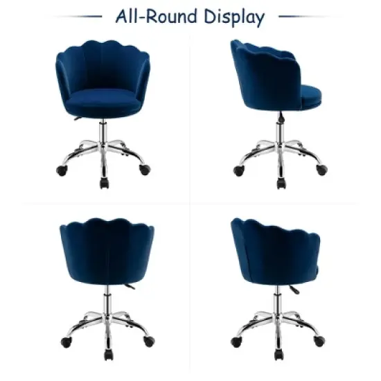 Costway Velvet Petal Shell Office Chair Adjustable Swivel Accent Vanity Armchair Yellow\Blue\Grey\Pink image {9}