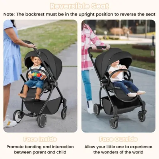 Safstar Baby Stroller Foldable Infant Pram Stroller w/ Reclining Backrest Handle image {4}