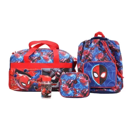 Spider-Man 4-Piece Duffel, Drawstring Backpack, Water Bottle and Utility Case Blue Youth Duffle Bag Set image {6}
