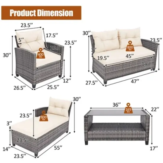 Tangkula 4PCS Rattan Patio Conversation Furniture Set Outdoor Sectional Sofa Set White image {1}