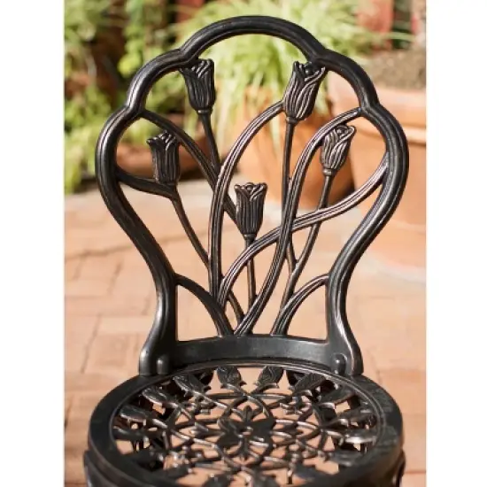Christopher Knight Home Nassau Outdoor Vintage Style Cast Aluminum Bistro Set with Tulips image {3}