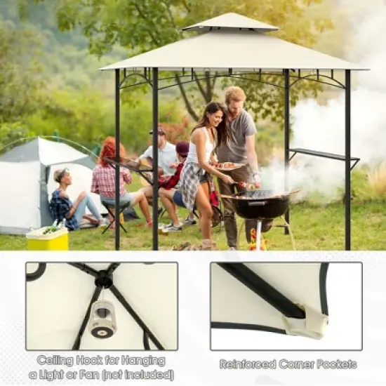 Costway 8' x 5' Grill Gazebo with 2 Shelves 7 Hooks Metal Frame Soft Top Beige/Brown/Gray/Wine image {7}