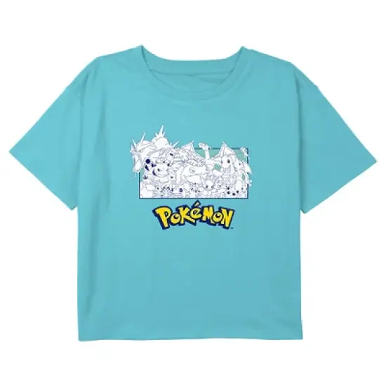 Girl's Pokemon Black and White Character Collage Crop Top T-Shirt image {2}