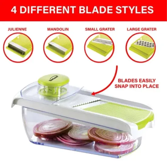 Brentwood Mandollin Slicer with 5 Cup Storage Container and 4 Interchangeable Stainless Steel Blades in Green image {4}