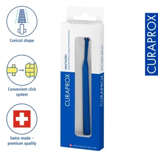 Curaprox UHS 477 Blue Steel Interdental Brush Holder, 1 pc for Precision and Posterior Access image {1}