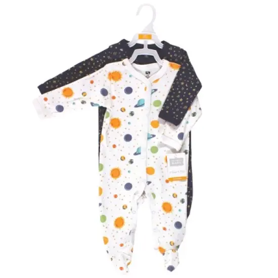 Hudson Baby Infant Boy Cotton Snap Sleep and Play 2pk, Space image {1}