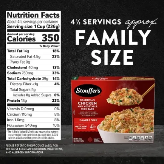 Stouffer's Grandma's Chicken & Vegetable Rice Bake Frozen Dinner - 36oz image {6}