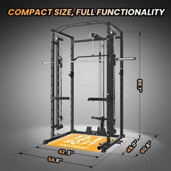 ODK Power Cage with Smithbar, 1600 Lbs Power Rack with LAT Pulldown, Multi-Functional Squat Rack, Power Cage for Home Gym Equipment image {2}