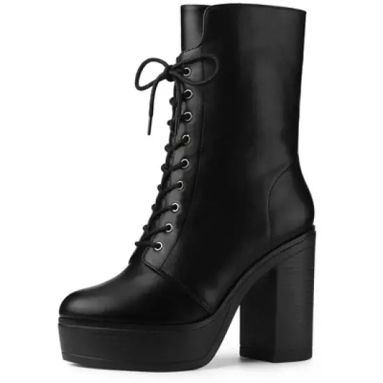 Allegra K Women's Platform Lace Up Chunky Heels Combat Boots image {7}