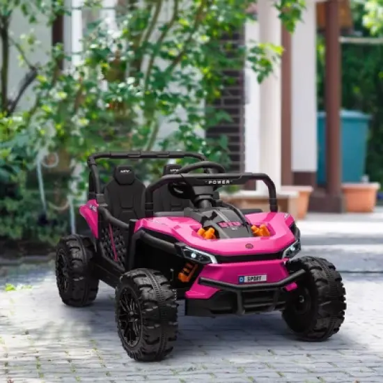 Qaba 12V Ride On Truck, 3.7 MPH Battery Powered Electric Car for Kids w/ Remote Control, 4-Wheel Suspension, Lights, Horn & Music, Pink image {1}