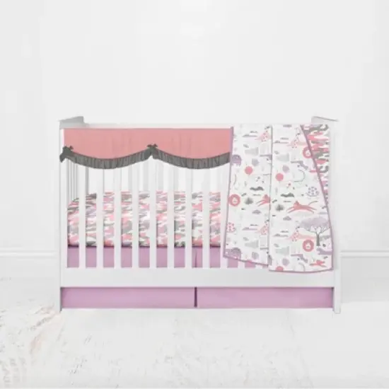 Bacati - Solid Girls Lilac/Coral/Gray Solid Long Crib Rail Guard Cover  image {3}
