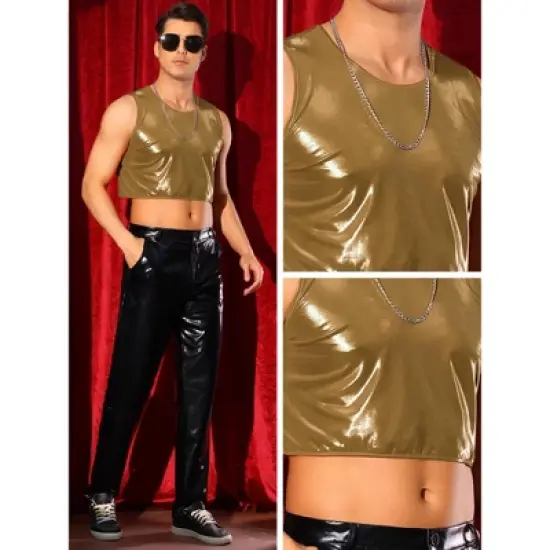 INSPIRE CHIC Men's Sleeveless Crew Neck Party Metallic Crop Tank Tops image {4}