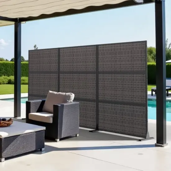 PexFix 72 in. H x 47 in. W Outdoor Metal Rattan Crossover Black Screen Garden Fence Brick Pattern Wall image {4}