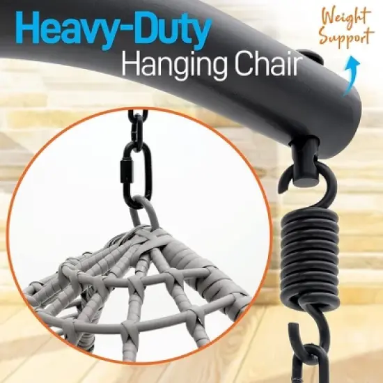 SereneLife Wicker Rattan Swing Chair with Cushion - Gray image {4}