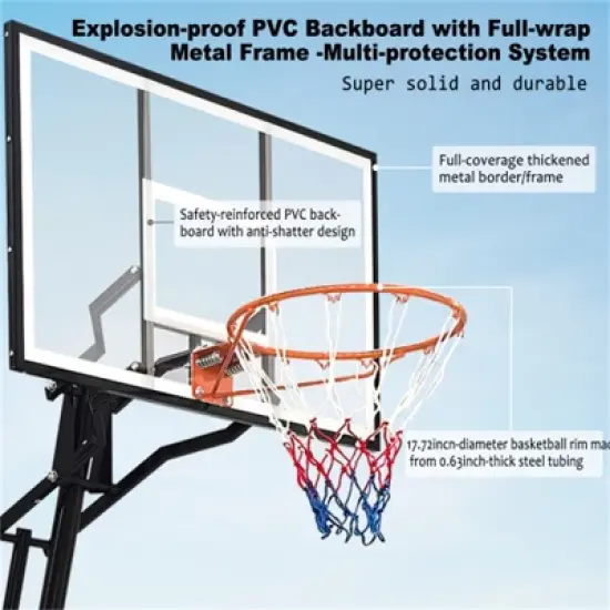 YONWAY Portable Basketball Hoop ,Adjustable Height 8.04 ft to 10.01 ft,44 inch Backboard with Rebound System and Wheels for Professional Match image {6}