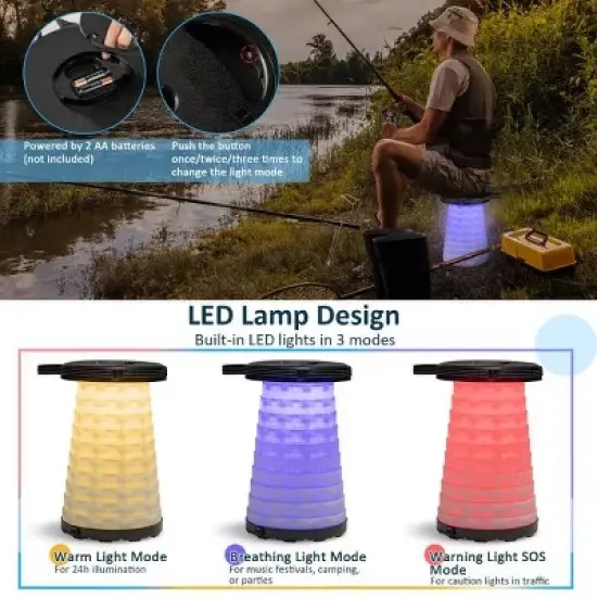 Racxily 3 Pieces Folding Camping Table Stool Set with 2 Retractable LED Stools image {4}