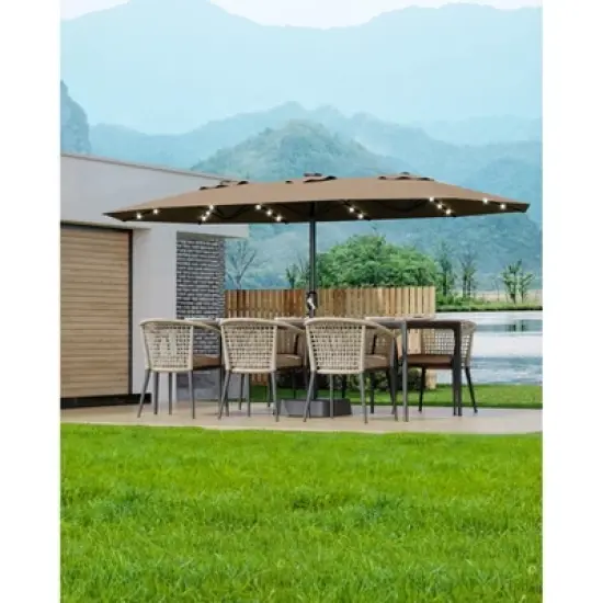 15FT Large Patio Umbrella with Base, Outdoor Double-Sided Rectangle Market Umbrella Outside Umbrellas for Poolside Lawn Backyard image {3}