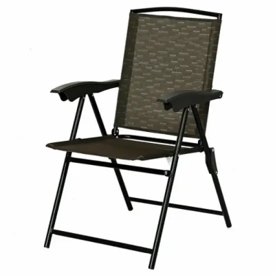 Costway 2PCS Folding Sling Chairs Steel Armrest Patio Camping W/Adjustable Back image {3}