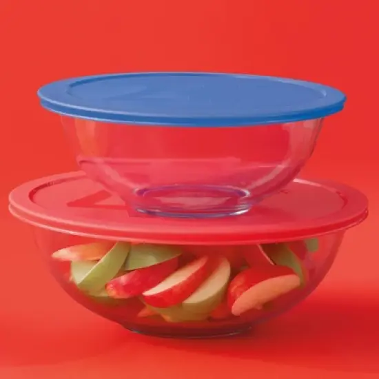 Pyrex 2pc 4qt and 2.5qt Glass Mixing Bowls with Plastic Lids image {3}