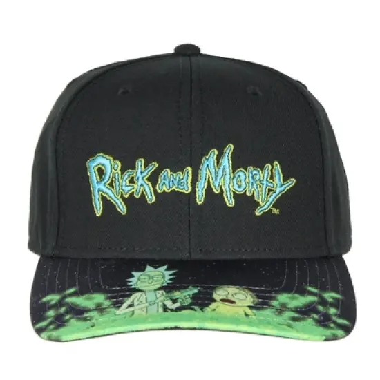 Rick And Morty Portal Time Pre-Curved Bill Adjustable Snapback Hat Cap Black image {2}