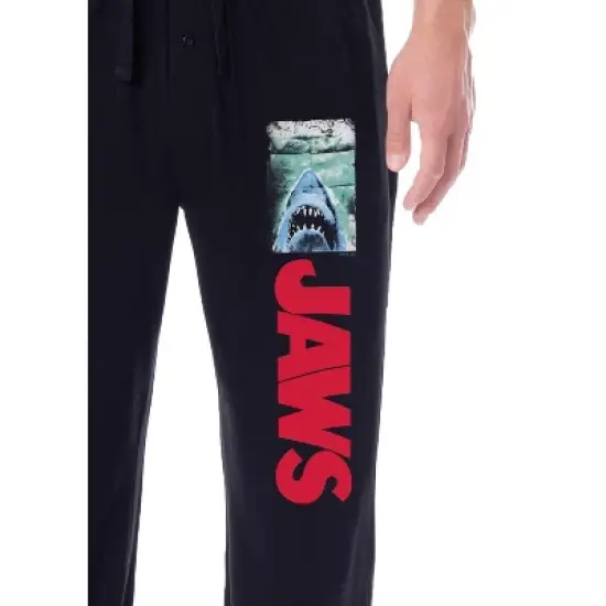 Jaws Mens' Classic Film Movie Title Logo Distressed Sleep Pajama Pants Black image {1}