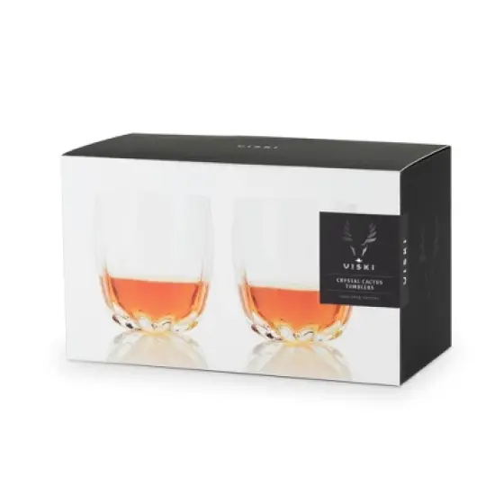 Viski Cactus Crystal Tumblers Set of 2, Lead-Free Premium Crystal Clear Glass, Stylish Lowball Cocktail Glasses, Cocktail Glass Gift Set, 11 oz image {5}