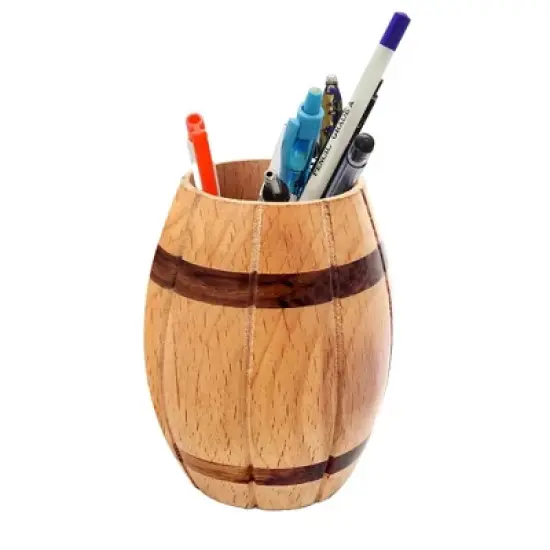 Vintiquewise Decorative Wine Barrel Shaped Wooden Pen Holder for Office Desk, or Entryway image {6}